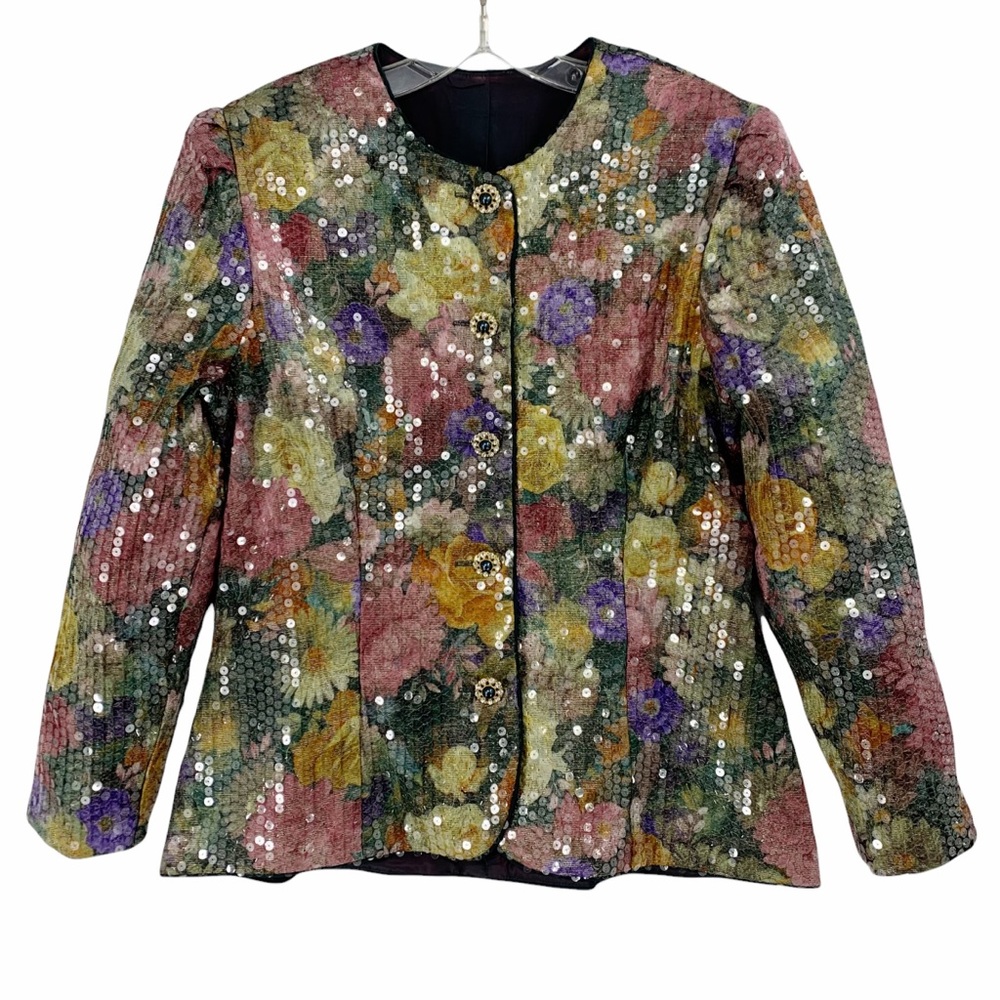 Vintage Sequins Floral Blazer